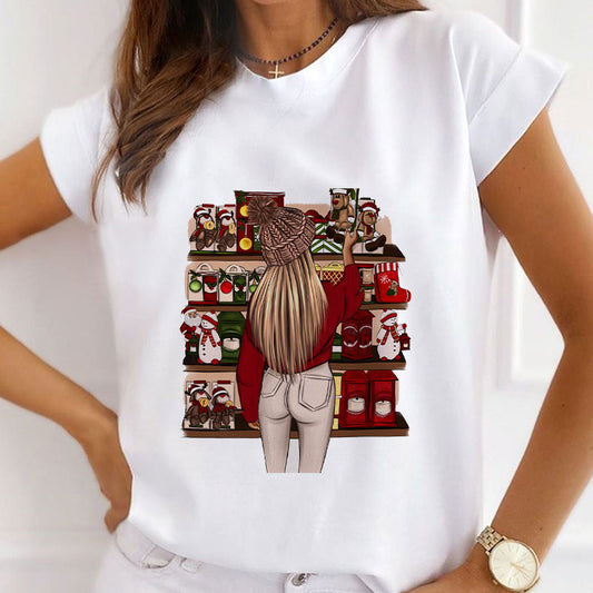 2021 Christmas Fashion Women White T-Shirt X