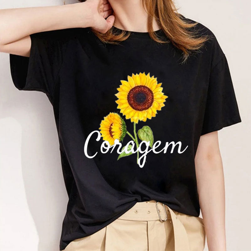Style K：The Flower Is Full Of Love Femal Black T-Shirt