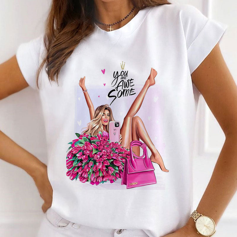 Style F£º Happiness Is Simple Women White T-Shirt