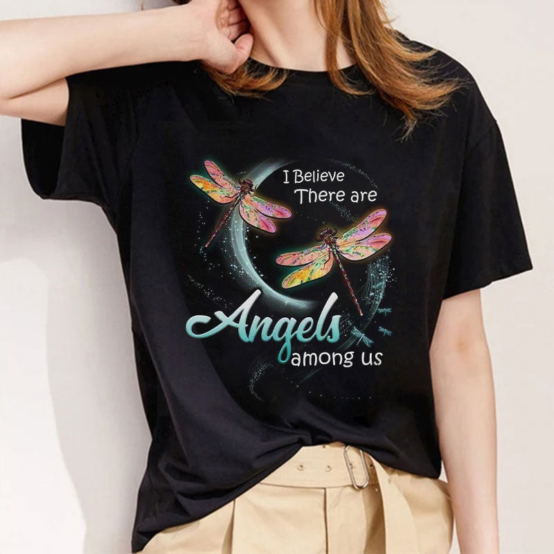 Pretty Dragonfly Women Black T-Shirt A