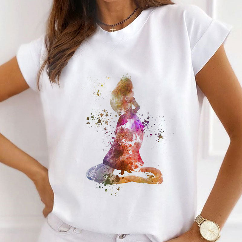Style N :  Watercolor Princess Women White T-Shirt