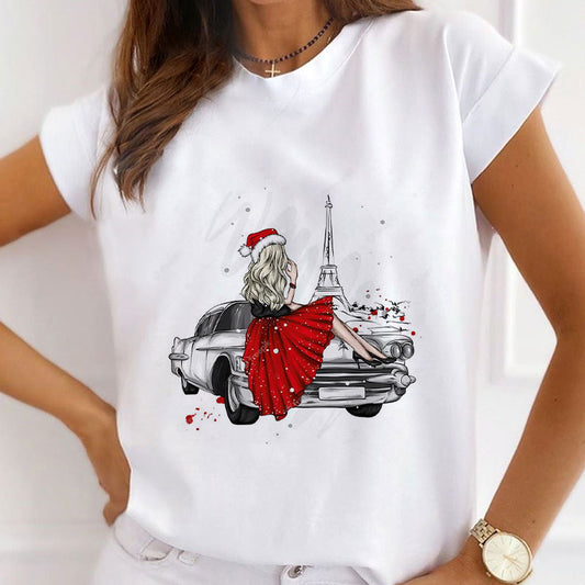 2021 Christmas Fashion Ladies White T-Shirt X