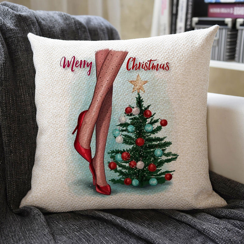 Christmas Themed Linen Pillowcase
