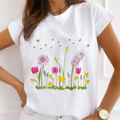 Style V :   Art Of Flowers Female White  T-Shirt