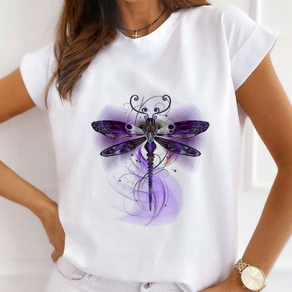 Pretty Dragonfly Women White T-Shirt A