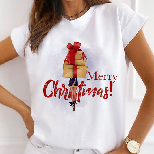 Merry Christmas Women White T-Shirt J