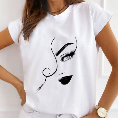 Makeup Makes You Delicate Female White T-shirt D