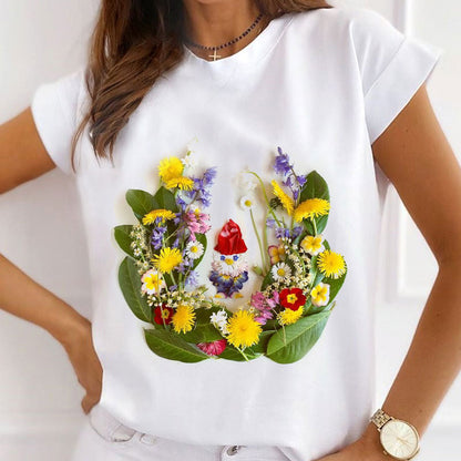 Style A£ºBeautiful Dresses With Flowers Women White T-Shirt