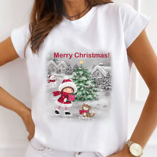 2021 Beautiful Christmas Women White T-Shirt L