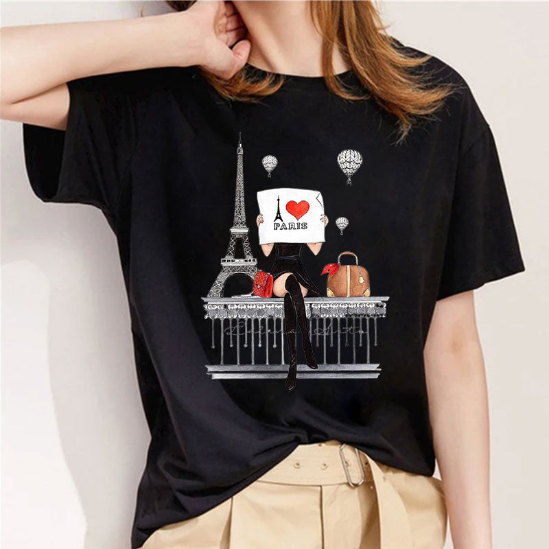 Style A： Fashion Capital Paris Women Black T-Shirt