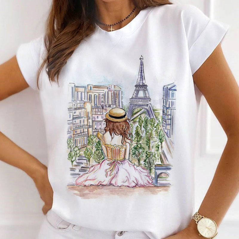 Style V:   Beautiful Paris Women White T-Shirt
