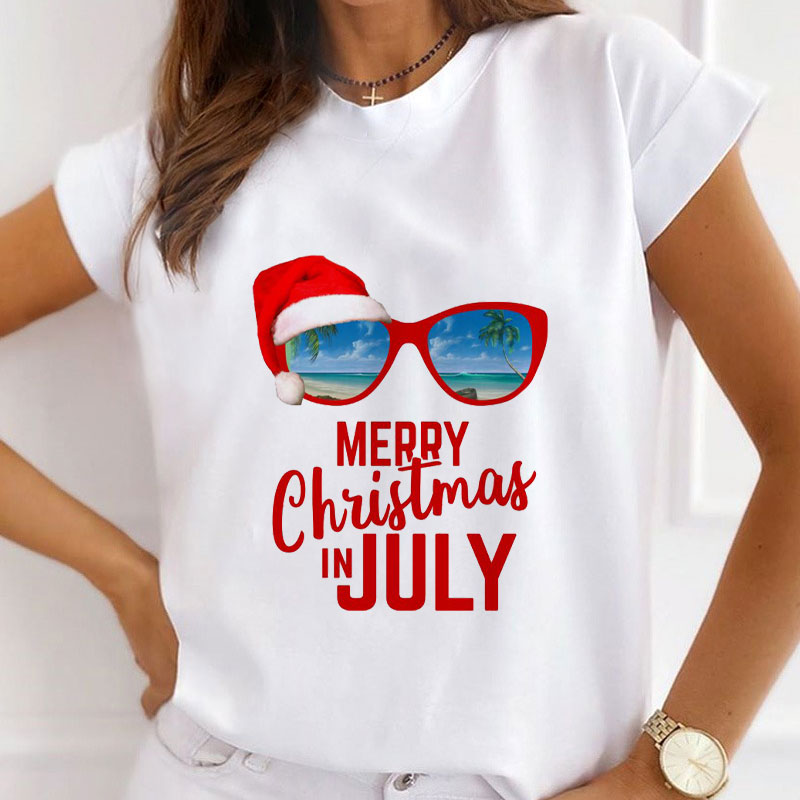 Christmas In July Women White T-Shirt F