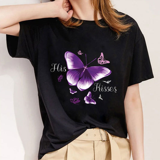 Pretty Butterfly Women Black T-Shirt A