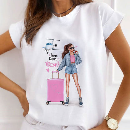 Style D: Travel To Different Cities Women White T-Shirt