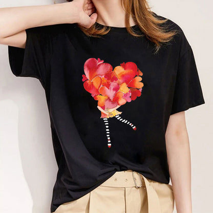 Style M：The Flower Is Full Of Love Femal Black T-Shirt