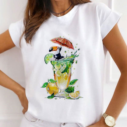 Style G£º Celebration With Fruit Champagne Women White T-Shirt