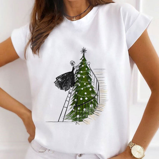 Merry Christmas Ladies White T-Shirt N