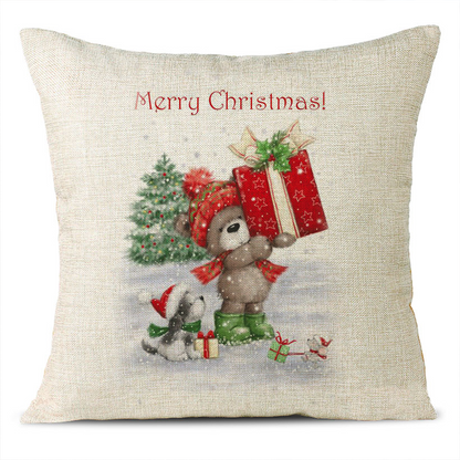 Christmas Themed Linen Pillowcase