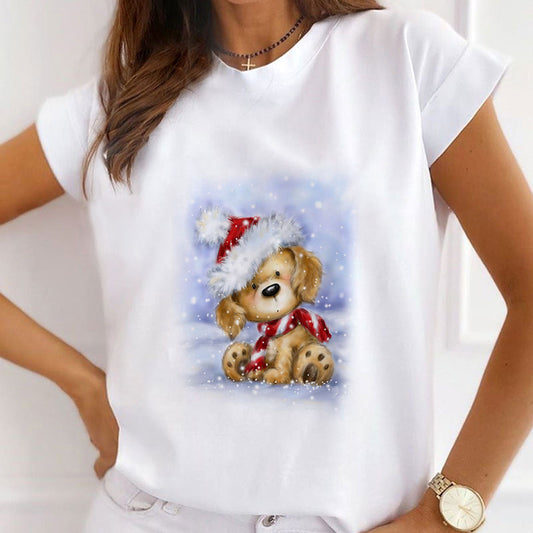 HAPPY Christmas Ladies White T-Shirt Q