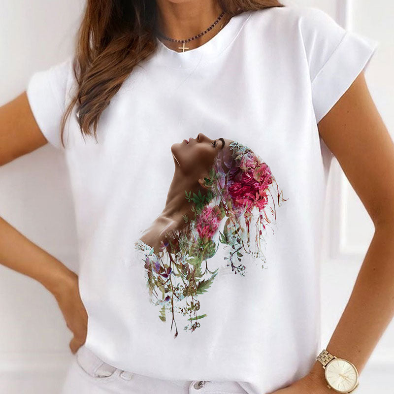 Style V£ºFlower and Girl White T-Shirt