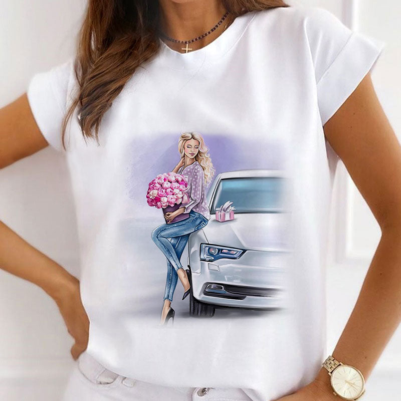 Girl And Her Car Women White T-Shirt G