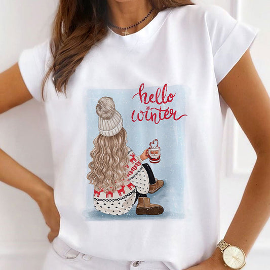 2021 Fashion Christmas White Shirt For Ladies K