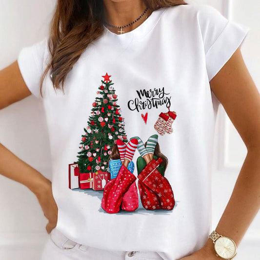 Hello Christmas Women White T-Shirt H