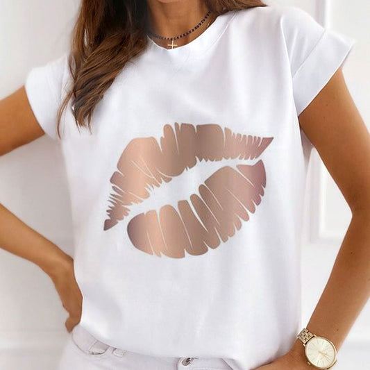 Sexy Lips Women White T-Shirt B