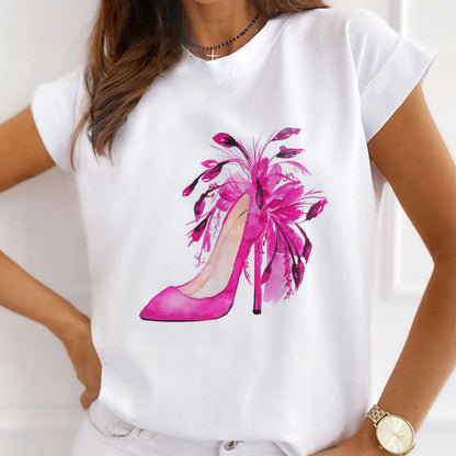 Style E : Beautiful High Heel White T-shirt Women