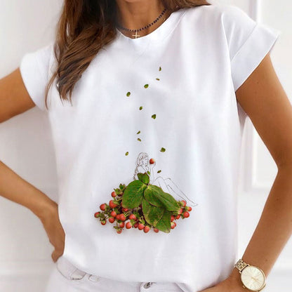 Style R£ºBeautiful Dresses With Flowers Women White T-Shirt