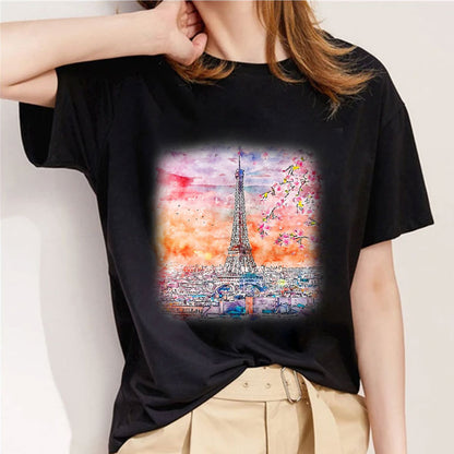 Style C： Fashion Capital Paris Women Black T-Shirt