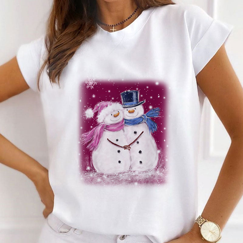 2021 Beautiful Christmas Women White T-Shirt M