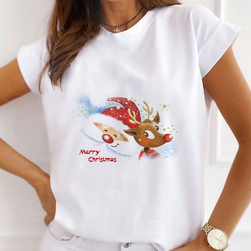 2021 Christmas Fashion Ladies White T-Shirt A