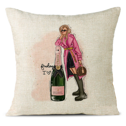 Celebration With Champagne Linen Pillowcase