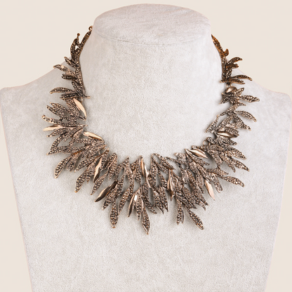 Antique gold leaf wreath necklace