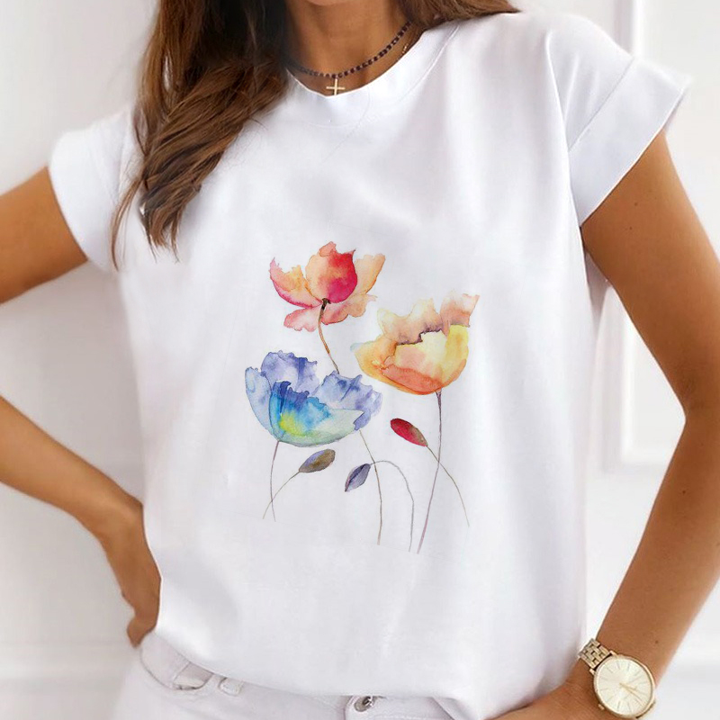 Watercolor Flower White T-Shirt A