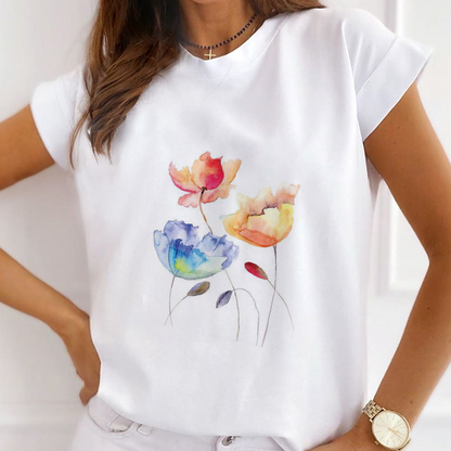 Watercolor Flower White T-Shirt A
