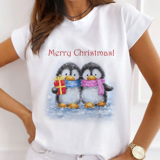 2021 Beautiful Christmas Women White T-Shirt N