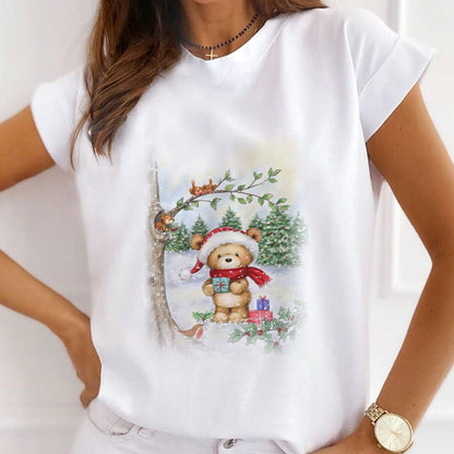 2021 Christmas Fashion Ladies White T-Shirt B