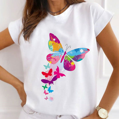 Style O :   Pretty Butterfly Women White T-Shirt