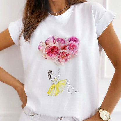 Style Y :   Art Of Flowers Female White  T-Shirt