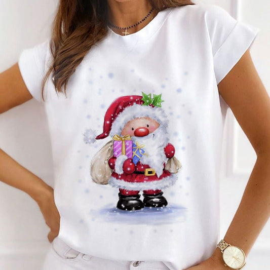 Merry Christmas Women White T-Shirt L