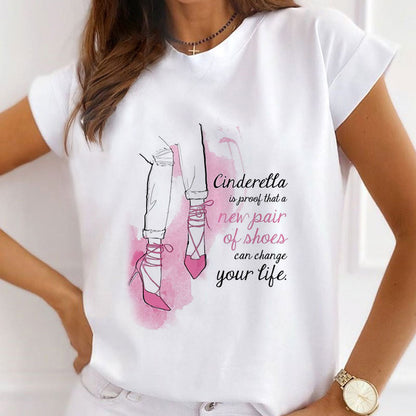 Style Q :   Flowers And High heels Female White  T-Shirt