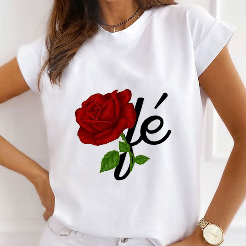 Style VI£ºBeautiful Flowers Women White T-Shirt