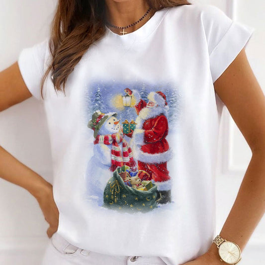 2021 Christmas Fashion Ladies White T-Shirt C