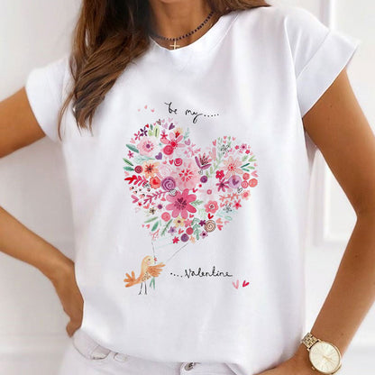 Style H :   The Flower Is Full Of Love Femal White T-Shirt