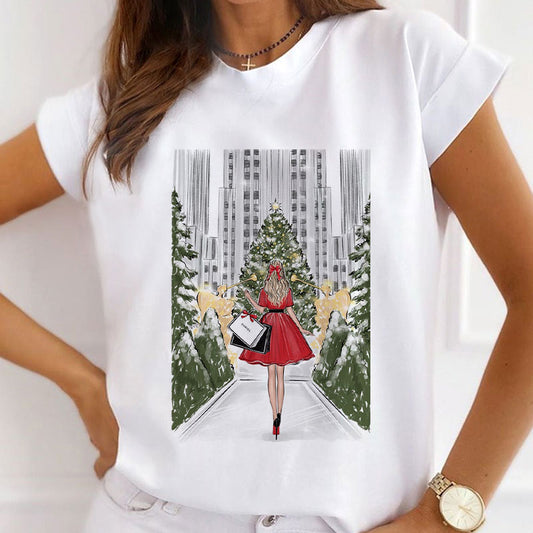 HELLO 2021 Christmas Women White T-Shirt O