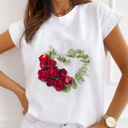 Style V :   The Flower Is Full Of Love Femal White T-Shirt