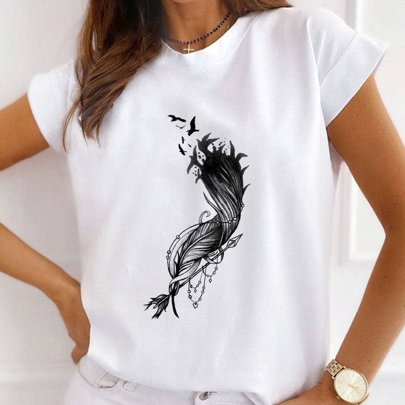 Style B :    Beautiful Feather Women White T-Shirt