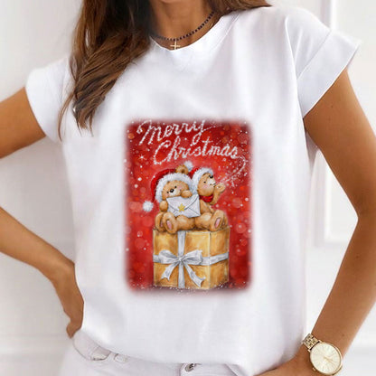 2021 Beautiful Christmas Women White T-Shirt O